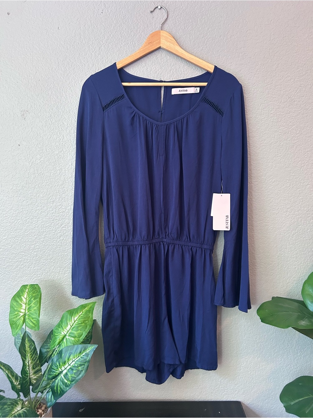 New with Tags JustFab Deep Blue Scoop Neck Romper Size M